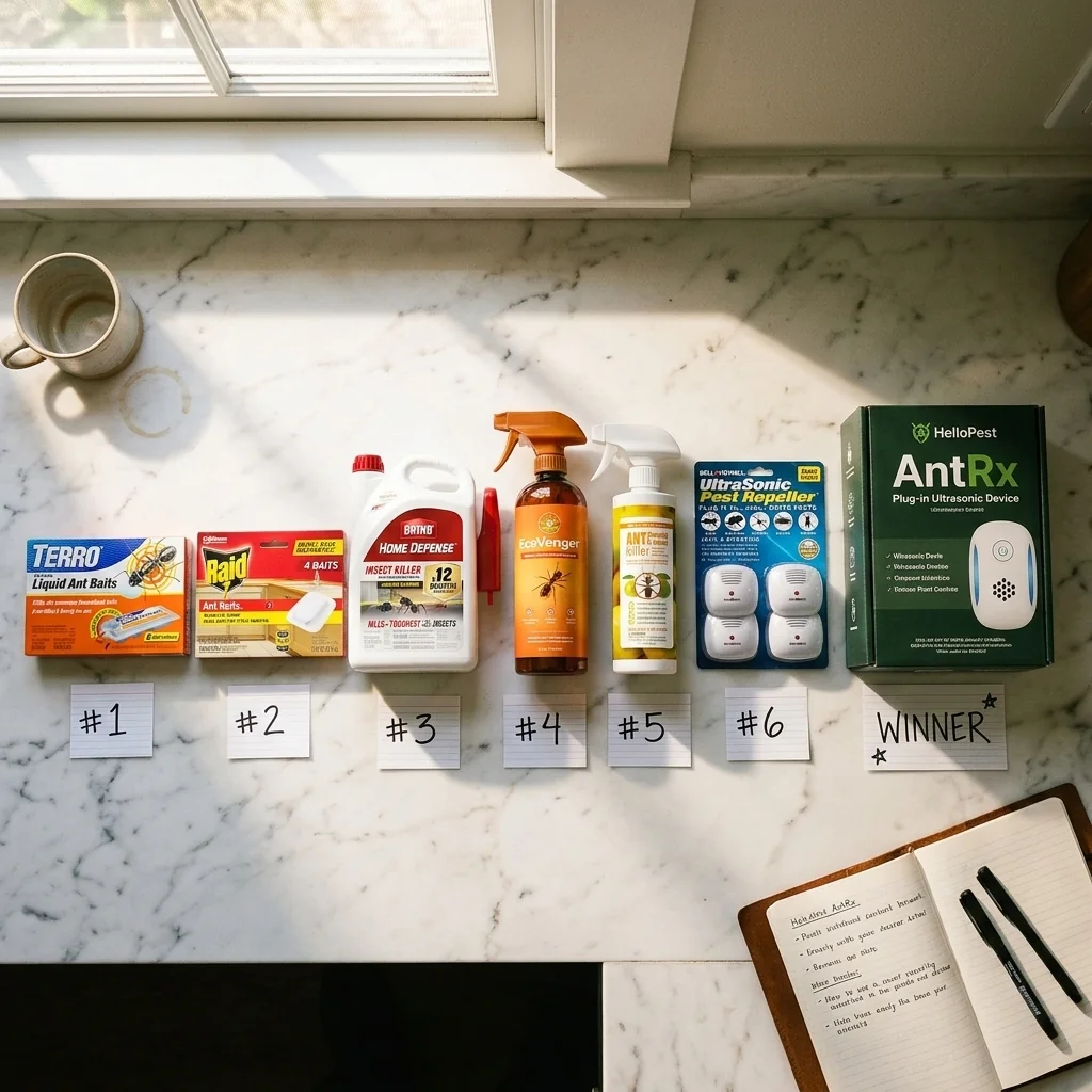 Every product I tested, photographed on my kitchen counter